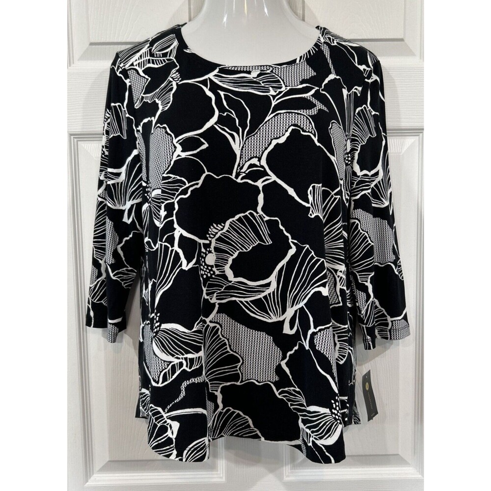 JM Collection  Petite XL Black & White Soft Knit Stretch Tunic Top Blouse
